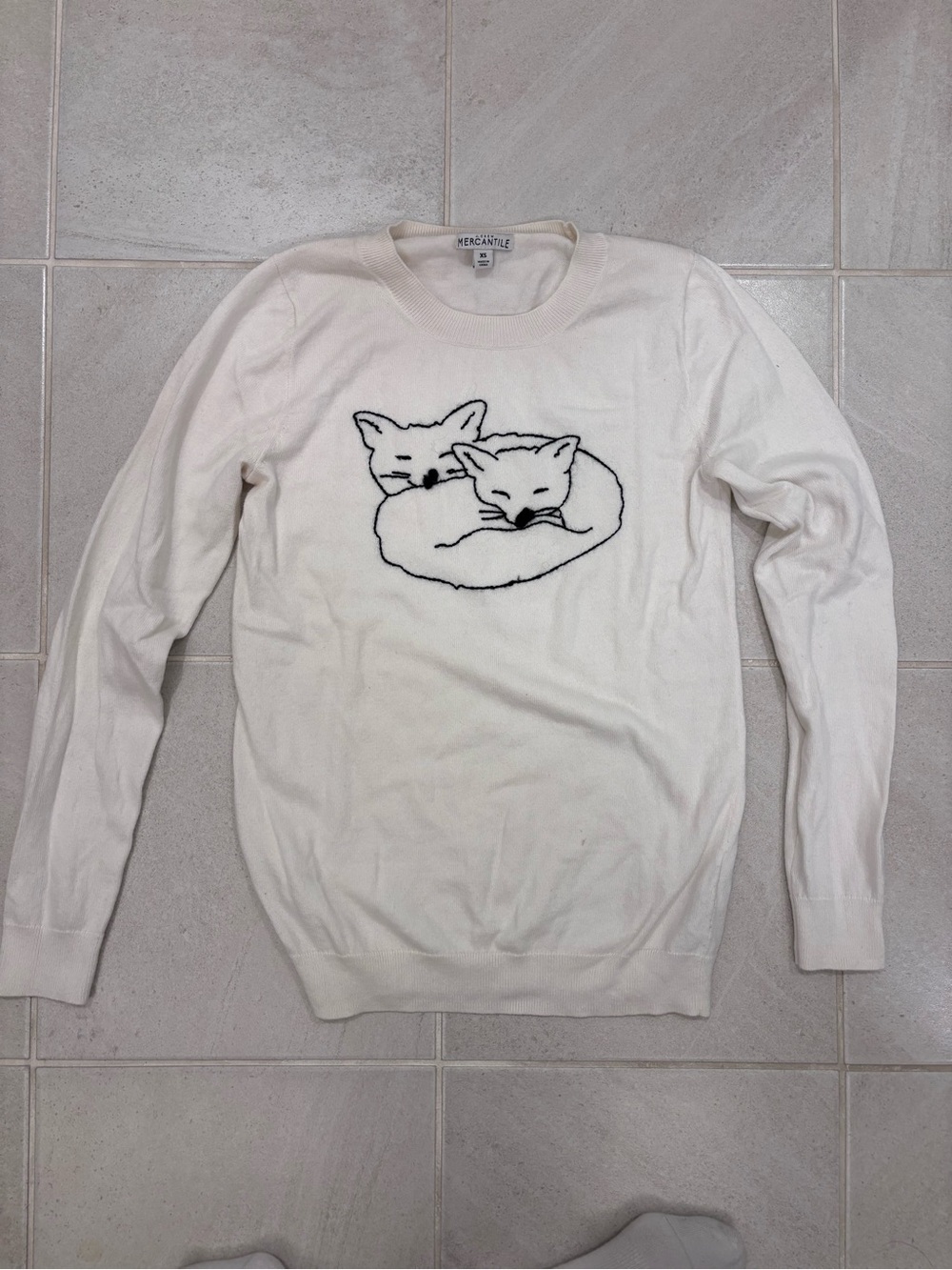 J. Crew Mercantile White Crewneck Sweater with Sleeping Fox Motif